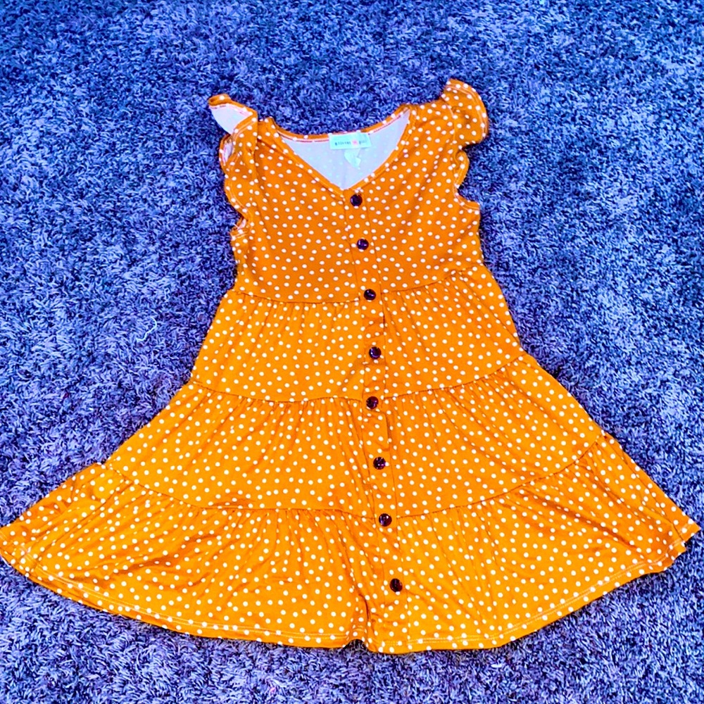 Kids size 10 yellow polka dotted boho style dress